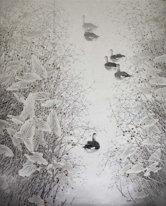 一池秋水鬧禽聲 180x220cm